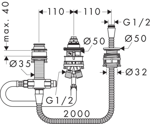HansGrohe zestaw podstawowy do baterii 3-otw. do montażu na brzegu wanny 13439180
