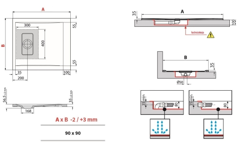 Novellini Novosolid brodzik kwadratowy 90x90x3,5cm, biały mat NOS904-30