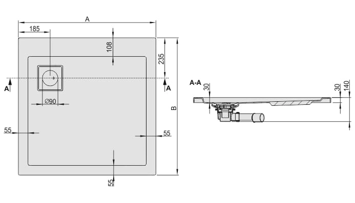 Sanplast Space Line brodzik kwadratowy B/SPACE 80x80x3 615-110-0020-01-000