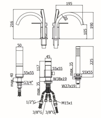 Paffoni Elle bateria wannowa 3-otw. EL040CR