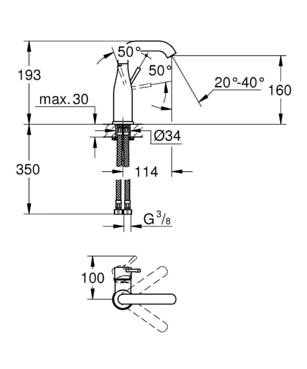 Grohe Essence New bateria umywalkowa, bez korka 23463001