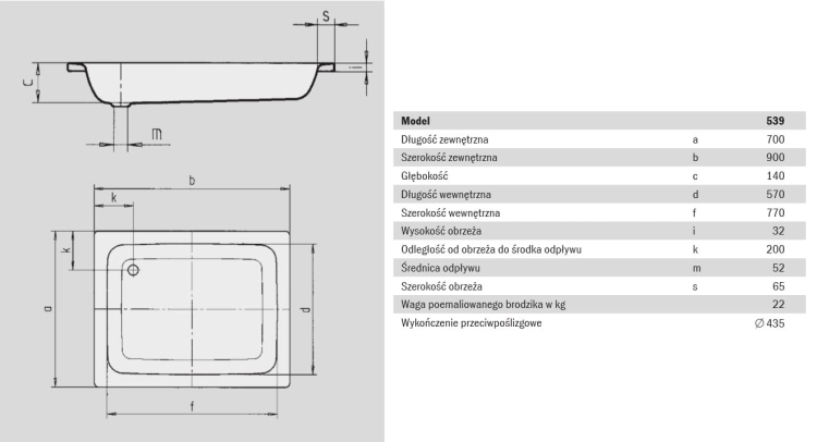 Kaldewei Sanidusch brodzik prostokątny 70x90x14cm model 539 4479.0001.0001