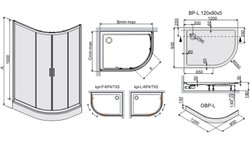Sanplast TX5b kabina półokrągła 80x100 cm prawa W0 sb z brodzikiem kpl-L-KP4/TX5b-80x100-WO 602-271-0300-38-401