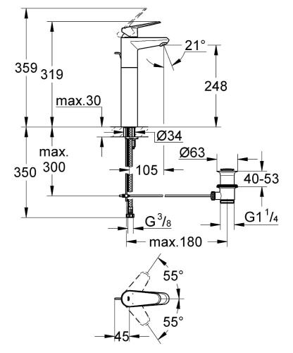 Grohe Eurodisc Cosmopolitan bateria umywalkowa wysoka 23055002