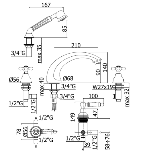 Paffoni Iris bateria wannowa IR044CR