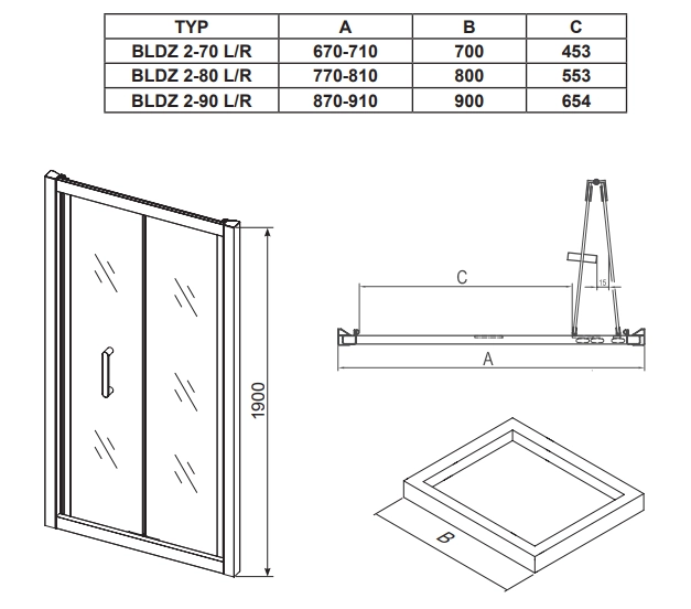 Ravak Blix drzwi prysznicowe BLDZ2-70cm(67-71cm), łamane X01H10C00Z1