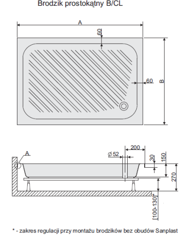 Sanplast Classic brodzik prostokątny B/Cl 75x110x15+STB 615-010-0340-01-000