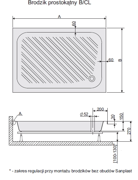 Sanplast Classic brodzik prostokątny B/Cl 75x110x15+STB 615-010-0340-01-000