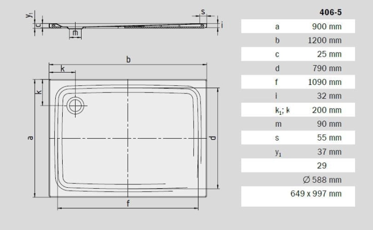 Kaldewei SuperPlan brodzik prostokątny 90x120x2,5cm z obniżonym nośnikiem styropianowym model 406-5 4306.4798.0001