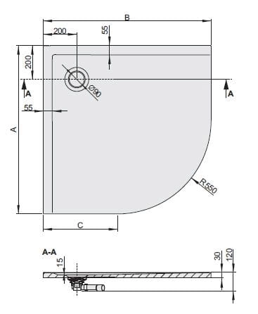 Sanplast Space Mineral brodzik półokrągły B-M/SPACE 100x100x1,5 645-290-0440-01-000
