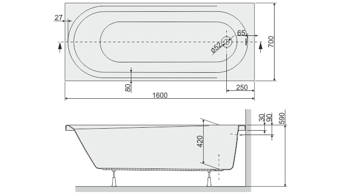 Sanplast Idea wanna prostokątna WP/IDEA+STW 70x160cm 610-180-0360-01-000