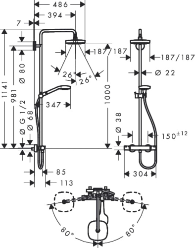 HansGrohe Croma Select E 180 2 jet komplet prysznicowy z termostatem 27256400