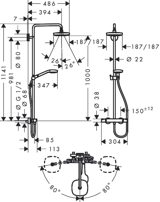 HansGrohe Croma Select E 180 2 jet komplet prysznicowy z termostatem 27256400