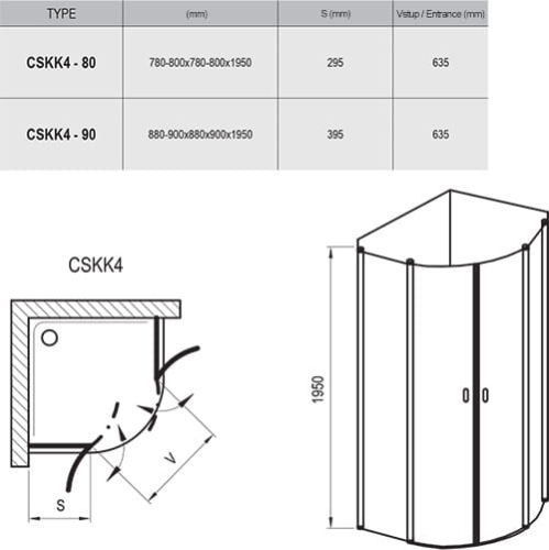 Ravak Chrome kabina półokrągła CSKK-4 80 cm, drzwi otwierana, profil polerowany 3Q140C00Z1