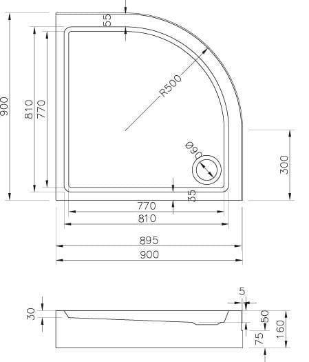 Ravak Ronda Basic LA brodzik półokrągły 90x90 cm GPX2240130