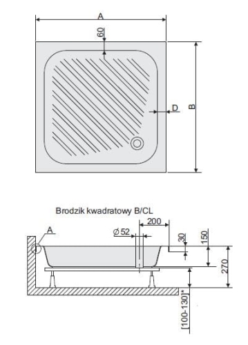 Sanplast Classic brodzik kwadratowy B/Cl 90x90x15+STB 615-010-0040-01-000