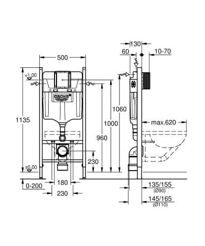 Grohe Rapid SL stelaż do miski podwieszanej h-113cm 38840000