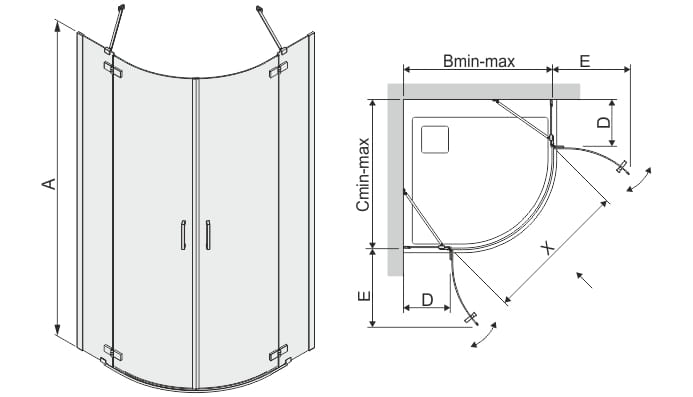 wymiar A 2003 mm, wymiar B=C 865-885 mm,  wymiar D 278 mm, wymiar E 460 mm, wymiar X 850 mm