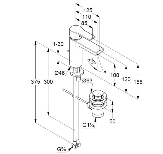 Kludi Zenta SL 100 bateria umywalkowa, korek z cięgnem 482900565