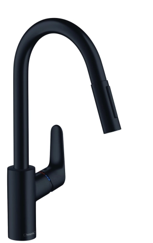 HansGrohe Focus bateria zlewozmywakowa z wyciąganą wylewką, czarny mat 31815670