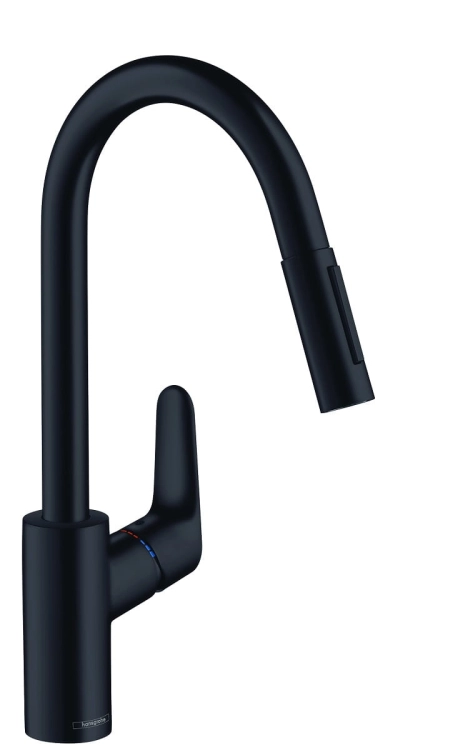 HansGrohe Focus bateria zlewozmywakowa z wyciąganą wylewką, czarny mat 31815670