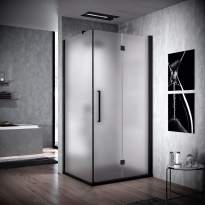 Novellini Young 2.0 2GS+F kabina kwadratowa 90x90cm, prawa, drzwi składane, profil czarny, szkło satyna Y22GS87LDY2FG89-4H