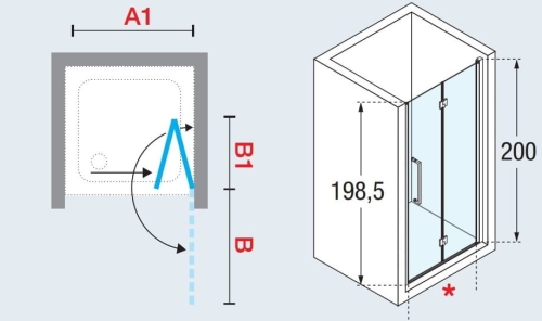 Novellini Young 2.0 2GS+F kabina kwadratowa 90x90cm, prawa, drzwi składane, profil czarny, szkło satyna Y22GS87LDY2FG89-4H