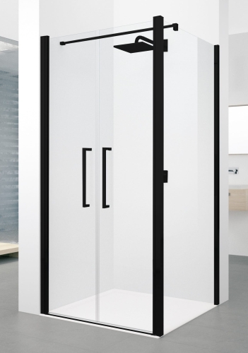 Novellini Young 2.0 2B+F2B kabina prysznicowa 80x80cm, profil czarny mat, szkło bezbarwne Y22B77Y2F2B77-1H