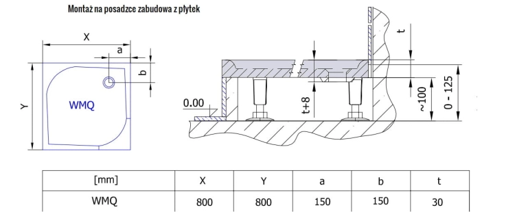Sanswiss Marblemate brodzik kwadratowy 80x80cm, czarny granit WMQ0800154
