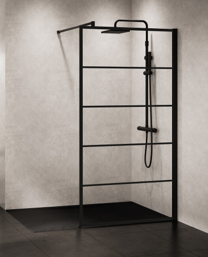 Novellini Kuadra H Stripes ścianka prysznicowa 140cm(137-140cm), czarny mat KUADH140-82H