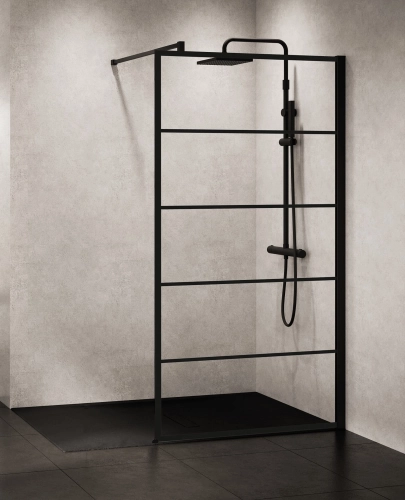 Novellini Kuadra H Stripes ścianka prysznicowa 140cm(137-140cm), czarny mat KUADH140-82H