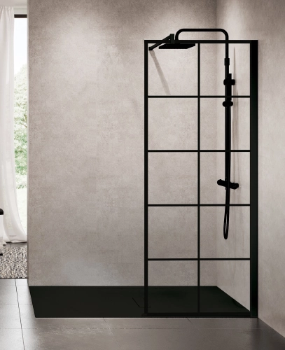 Novellini Kuadra H Squares ścianka prysznicowa 80cm(77-80cm), czarny mat KUADH80-81H