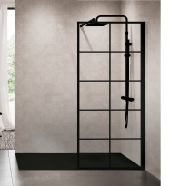 Novellini Kuadra H Squares ścianka prysznicowa 90cm(87-90cm), czarny mat KUADH90-81H