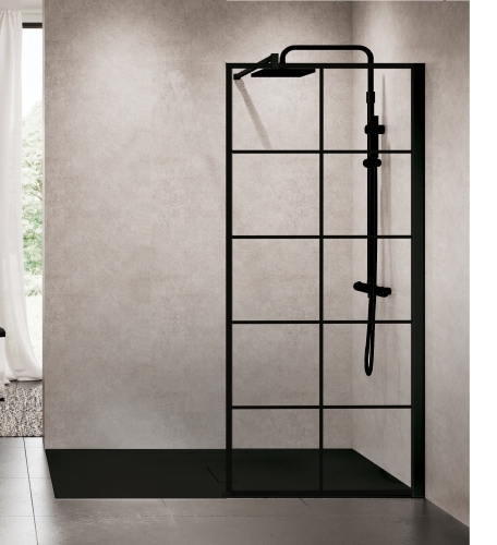 Novellini Kuadra H Squares ścianka prysznicowa 90cm(87-90cm), czarny mat KUADH90-81H