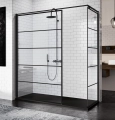 Novellini Kuadra H Stripes kabina prostokątna Walk-In, czarny mat, szkło bezbarwne KUADH80H80SF-H