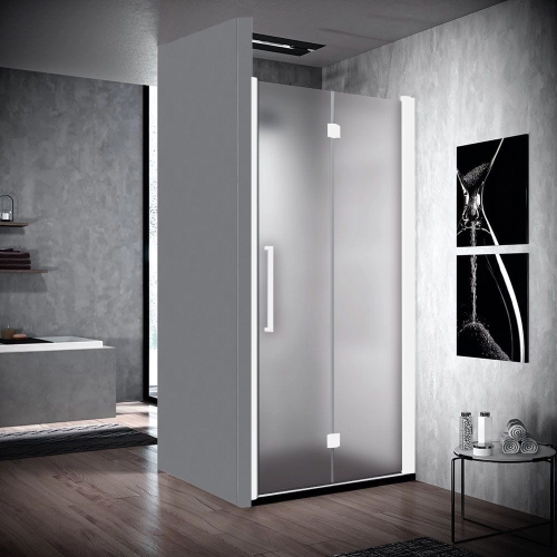 Novellini Young 2.0 1BS drzwi składane 90cm(87-91cm), prawe, profil biały, szkło satyna Y21BS87D-4D
