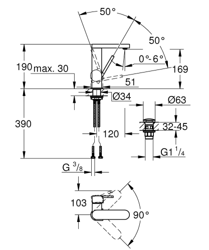 Grohe Plus M-size bateria umywalkowa z obrotową wylewką, z korkiem push-open 23872003