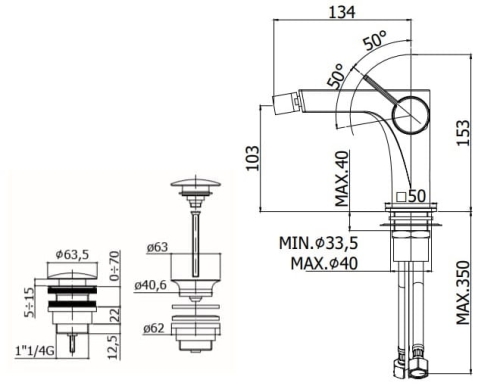 Paffoni Rock bateria bidetowa, korek klik-klak, chrom RO131KCR