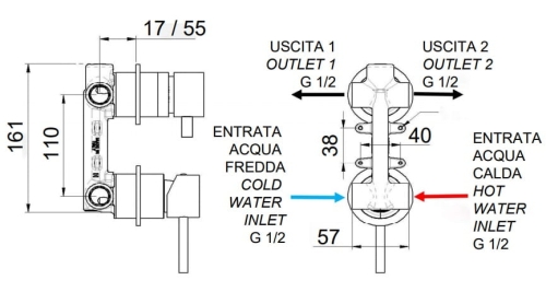 Daniel Rubinetterie Tokyo Stell bateria wannowo-prysznicowa, stal nierdzewna SSTX612D2