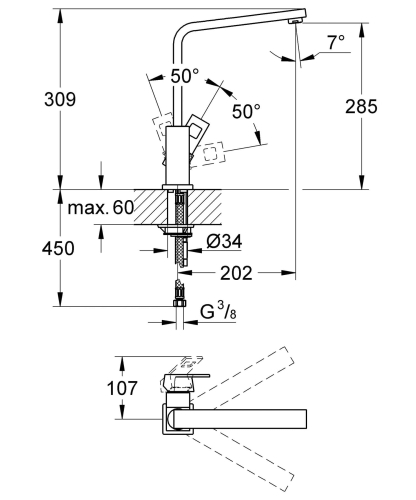 Grohe Eurocube bateria zlewozmywakowa, stal nierdzewna 31255DC0