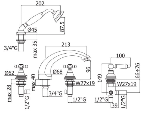 Paffoni Belinda bateria wannowa 5-otw. chrom FBLV040CR
