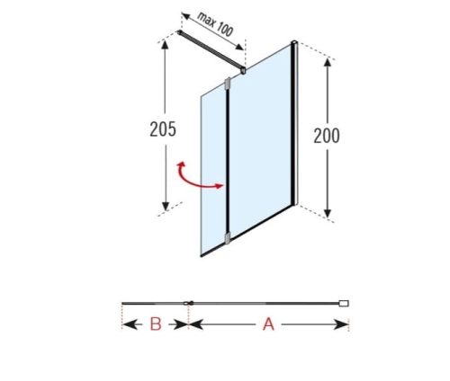 Novellini Kuadra H+HFA ścianka prysznicowa 77-80cm+37cm, profil czarny mat, szkło pas satynowy, prawe KUADH80-44H + KUADHA37D-44H
