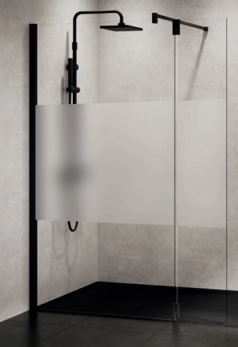 Novellini Kuadra H+HFA ścianka prysznicowa 77-80cm+37cm, profil czarny mat, szkło pas satynowy, lewe KUADH80-44H + KUADHA37S-44H