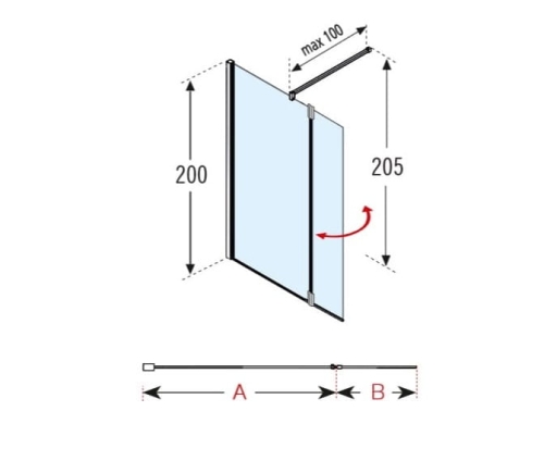 Novellini Kuadra H+HFA ścianka prysznicowa 77-80cm+37cm, profil czarny mat, szkło pas satynowy, lewe KUADH80-44H + KUADHA37S-44H