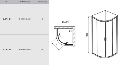Ravak Blix BLCP4-90cm kabina półokragła, Anticalc, profil biały Ravak 3B270100Z1