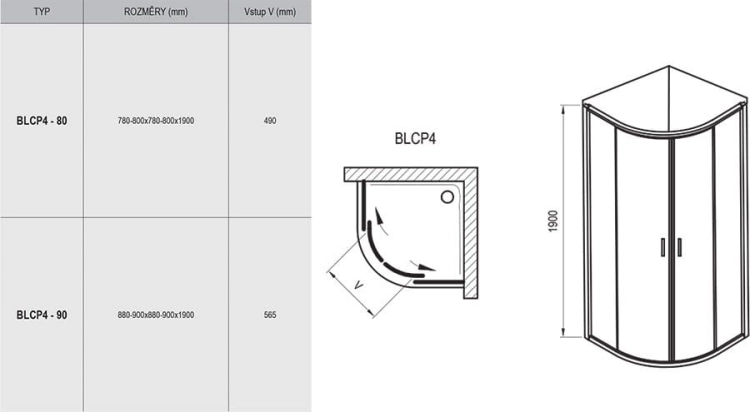 Ravak Blix BLCP4-90cm kabina półokragła, Anticalc, profil biały Ravak 3B270100Z1
