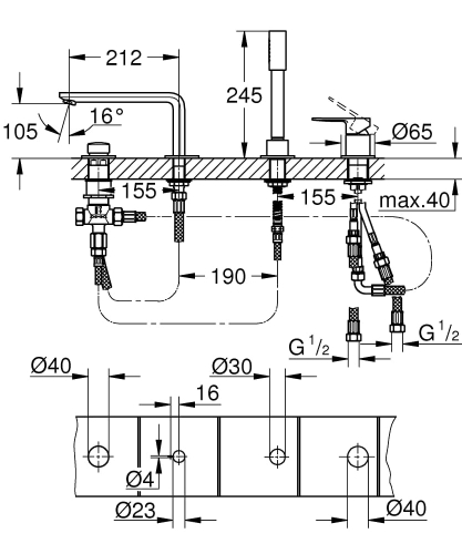 Grohe Lineare bateria wannowa 4-otw. chrom 19577001
