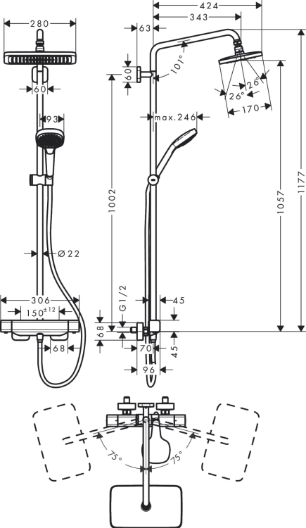 HansGrohe Croma E 280 komplet prysznicowy z termostatem 27630000