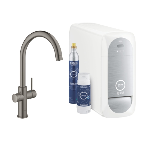 Grohe Blue Home zestaw startowy z wylewką w kształcie C, brushed hard graphite 31455AL1