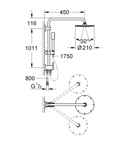 Grohe Rainshower System 210 system prysznicowy z przałącznikiem do montażu ściennego, chrom 27058000
